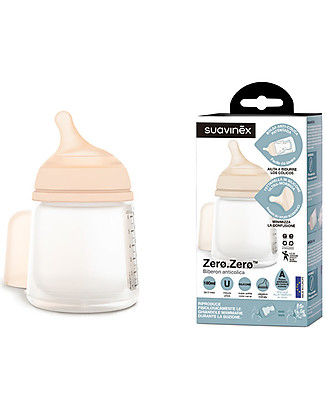 Suavinex Anti-Colic Baby Bottle Zero.ZeroTM - 180 ml - From Birth in Combination with Breastfeeding Anti-Colic Baby Bottles